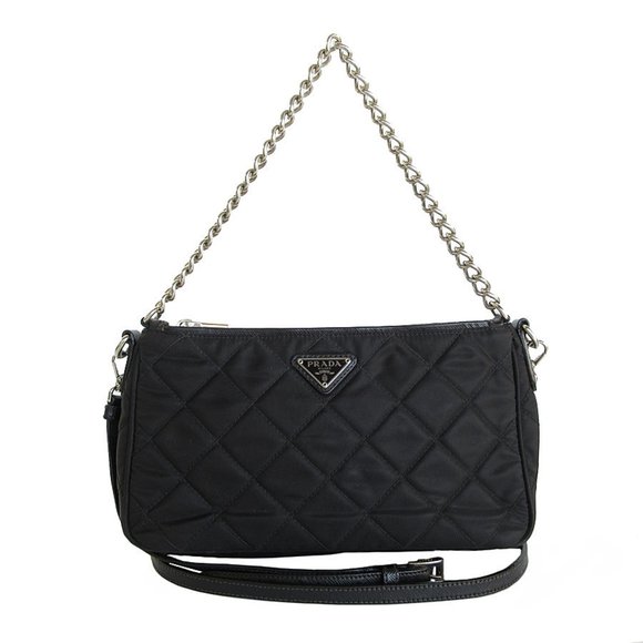 Prada PRADA handbag shoulder bag nylon leather black silver women's s0679k - Picture 1 of 5